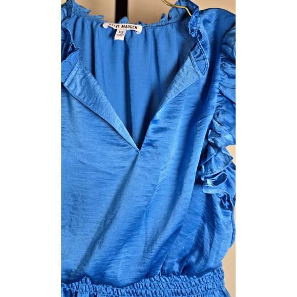 STEVE MADDEN Women's Satin Blue Dress Flutter Sleeveless XS Romantic Elastic - Picture 6 of 15